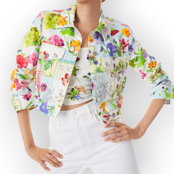 Alice + Olivia Chloe Boxy Cropped Jacket Make A Statement Floral Size XS - Picture 1 of 9